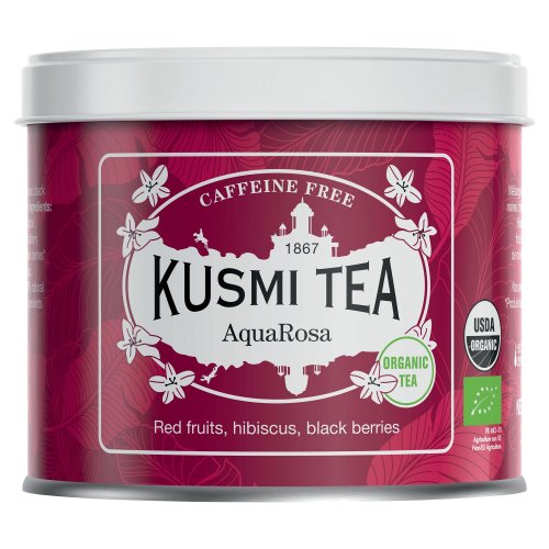 Kusmi Tea luomu aquarosa irtotee 100g metallisella pakkauksella, hinta 23,57€