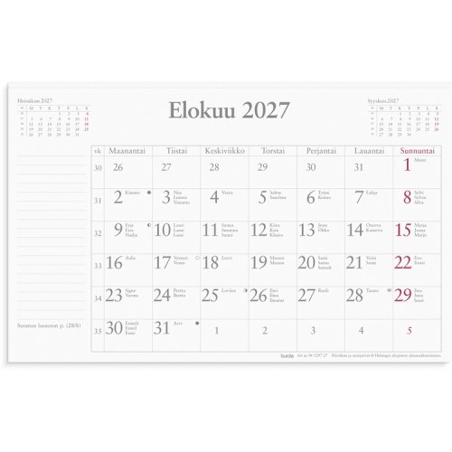 Kuukausikalenteri (refill) 2027, hinta 4,11€