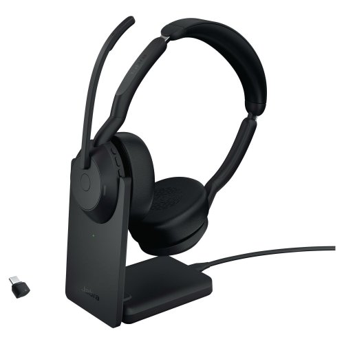 Kuuloke Jabra evolve2 55 ms stereo usb-a ja usb-c langaton, lataustelakalla, hinta 274,25€