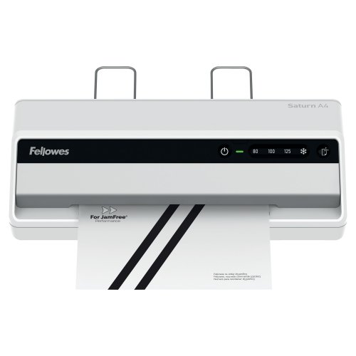 7154188 Laminointikone Fellowes Saturn 3i A4 on laaadukas koti ja toimistokäyttöön suunnattu laminointilaite nopealla lämpenemisajalla. Laminointikoneen ulkopintä ei kuumene ja se on helppo siirtää kantokahvastaan.
