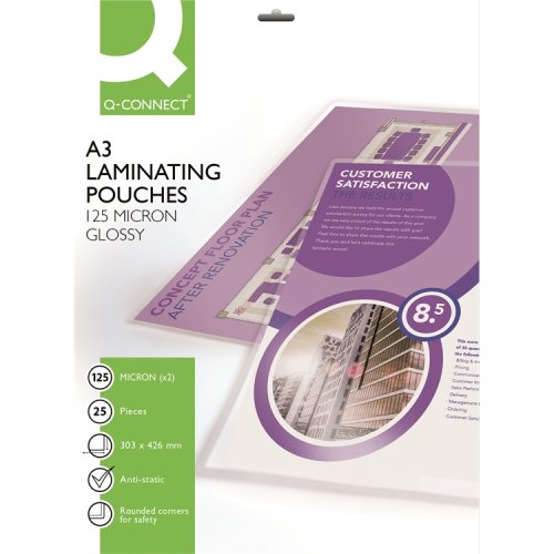 Laminointitasku Q-CONNECT A3 125 mic /25, hinta 6,87€