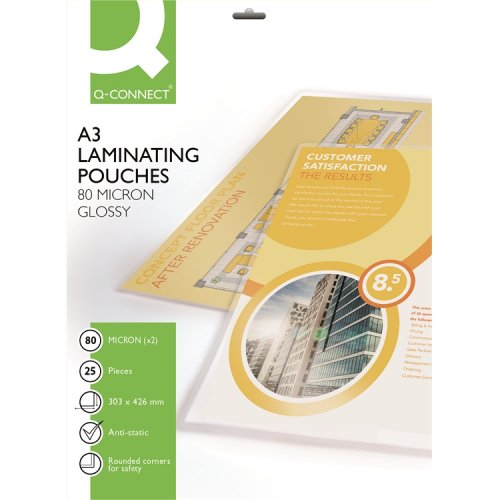 Laminointitasku Q-CONNECT A3 80 mic /25, hinta 5,43€