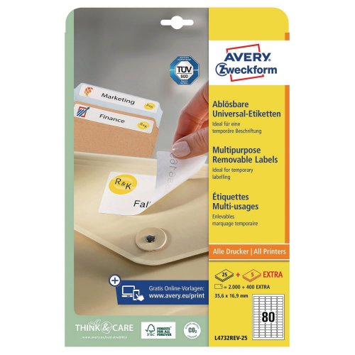 Lasertarra Avery l4732 35,6 x 16,9mm 80-osainen irtoava liima 2000kpl, hinta 15,16€