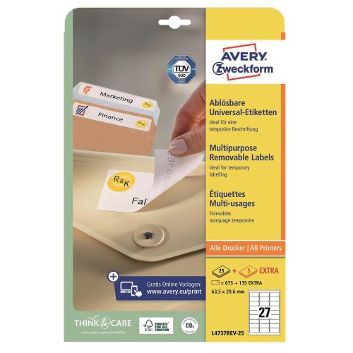 Lasertarra Avery l4737 63,5 x 29,6mm 27-osainen irtoava liima 675kpl, hinta 15,16€