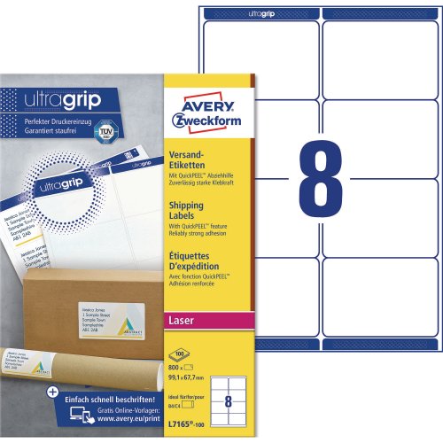 Lasertarra Avery l7165 99,1 x 67,7mm 8-osainen 800kpl, hinta 50,30€