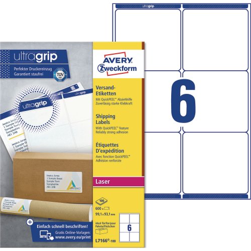 Lasertarra Avery l7166 99,1 x 93,1mm 6-osainen 600kpl, hinta 50,32€