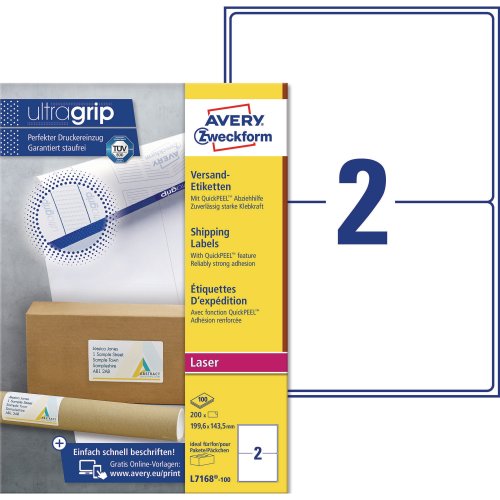 Lasertarra Avery l7168 199,6 x 143,5mm 2-osainen 200kpl, hinta 52,49€