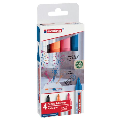 Lasitaulukynä Edding 95 pyöreä 1,5-3mm tumma värilajitelma 4kpl, hinta 19,89€