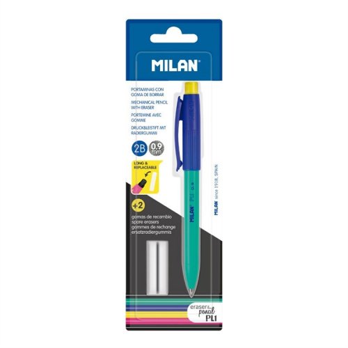 Lyijytäytekynä Milan PL1 2B 0,9 mm + 2 varakumia blisterissä, hinta 2,12€