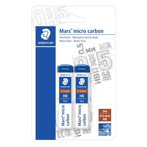 Lyijytäytekynän lyijy kovuus HB irtolyijy 0,5 mm Staedtler mars micro blisteri, hinta 14,49€