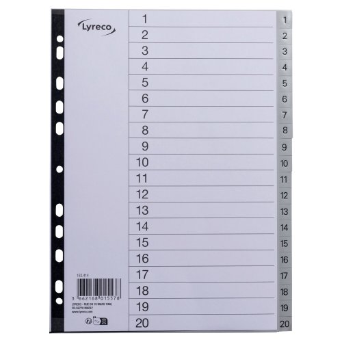 Välilehti Lyreco 20-osainen pp a4, harmaa, hinta 1,89€
