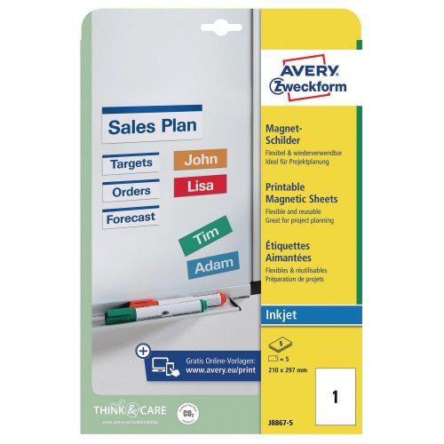 Magneettiarkki A4 Avery j8867 tulostettava 5kpl, hinta 47,10€