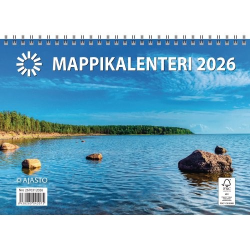 Mappikalenteri 2026 Ajasto seinäkalenteri 250 x 352mm, hinta 7,11€