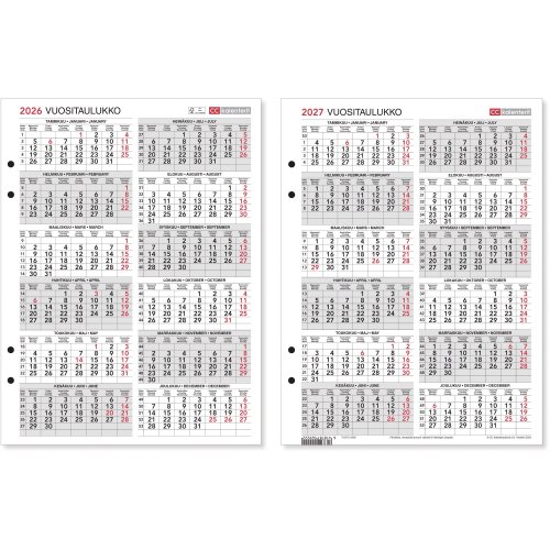 Mappikalenteri 2026 Cc 6306 vuositaulukko-2027 224 x 297mm, hinta 6,20€