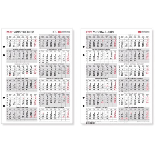 Mappikalenteri 2027 Cc 6307 vuositaulukko-2028 224 x 297mm, hinta 3,92€