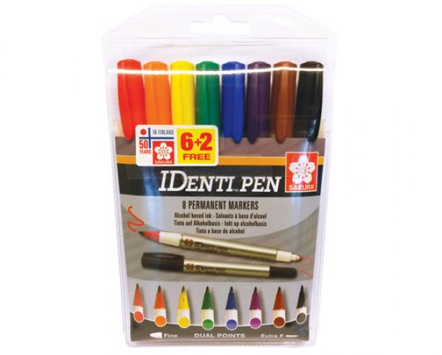 Merkintäkynä Sakura Identi-Pen Dual Marker värilaj 8 kpl, hinta 12,58€