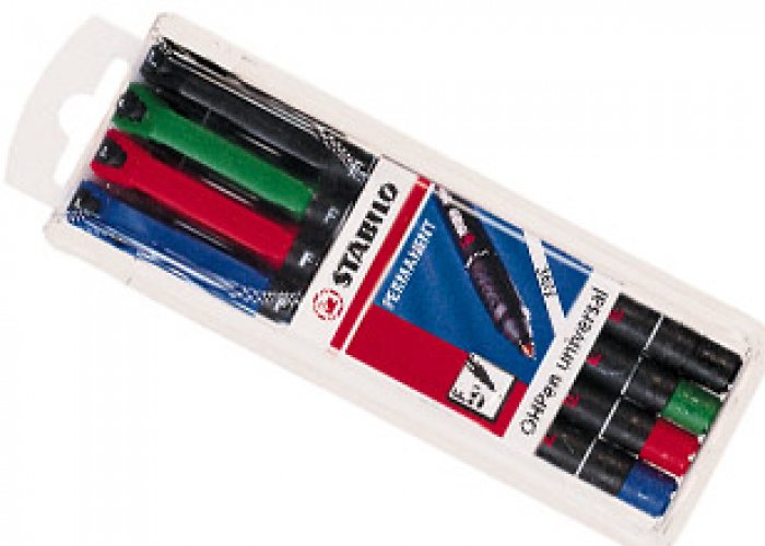 Merkkauskynä STABILO OHPen fine pysyvä värilajitelma /4, hinta 2,66€