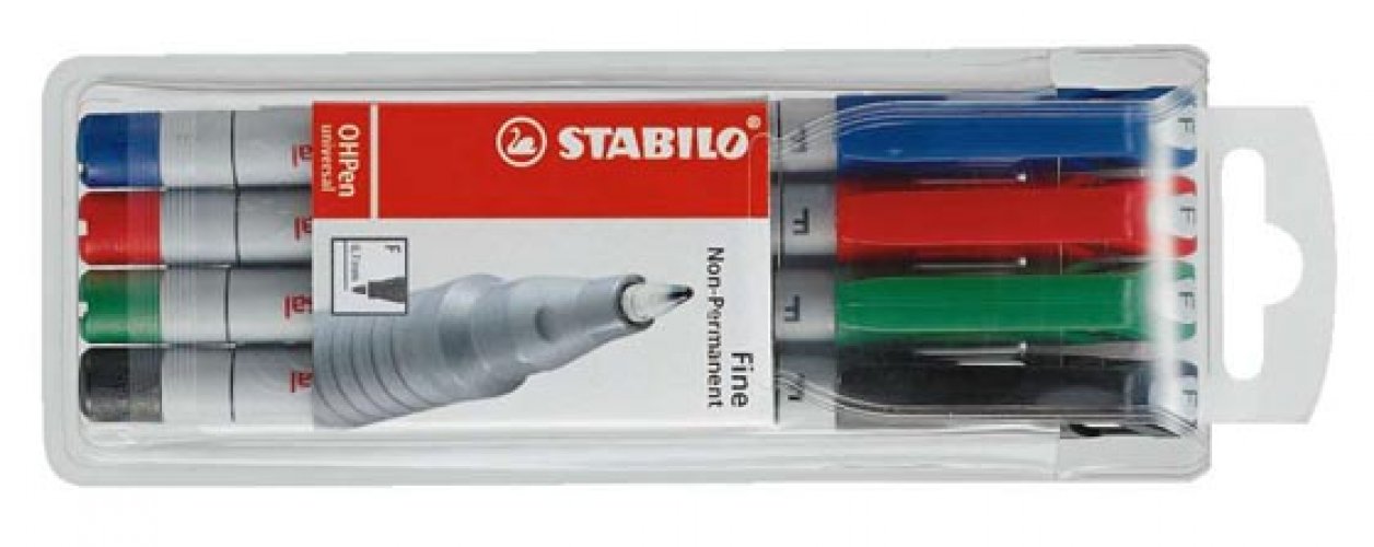 Merkkauskynä STABILO OHPen fine vesiliukoinen värilaj /4, hinta 2,66€
