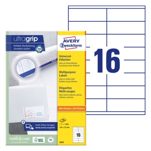 Monikäyttötarra Avery 3423 105 x 35 mm /1600, hinta 45,88€
