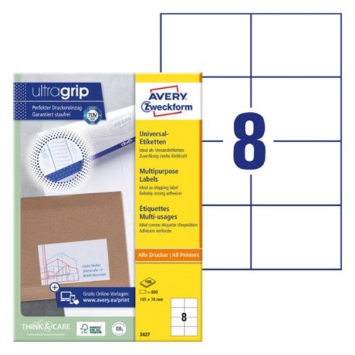 Monikäyttötarra Avery 3427 105 x 74 mm /800, hinta 45,88€