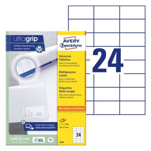 Monikäyttötarra Avery 3474 70 x 37 mm /2400, hinta 45,88€