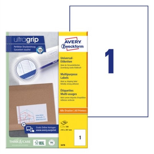 Monikäyttötarra Avery 3478 A4 /100, hinta 45,88€