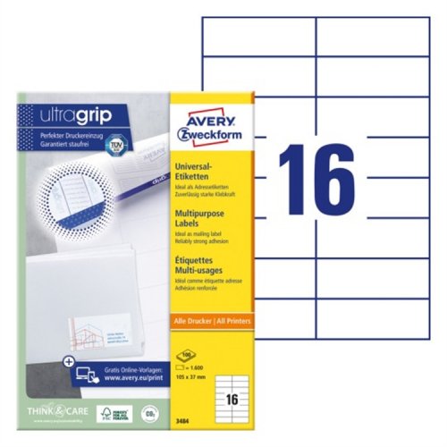 Monikäyttötarra Avery 3484 105 x 37 mm /1600, hinta 45,88€