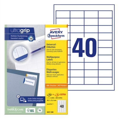 Monikäyttötarra Avery 3657 48,5 x 25,4 mm /4000, hinta 45,88€