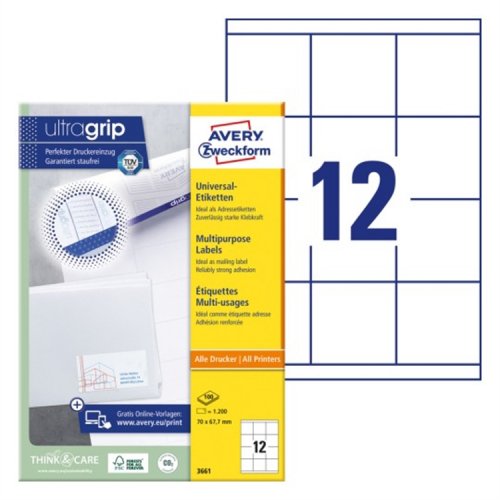 Monikäyttötarra Avery 3661 70 x 67,7 mm /1200, hinta 45,88€