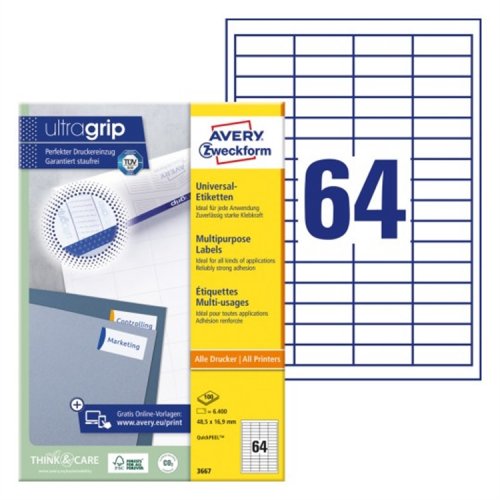 Monikäyttötarra Avery 3667 48,5 x 16,9 mm /6400, hinta 45,88€