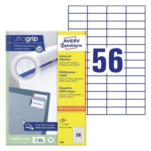 Monikäyttötarra Avery 3668 52,5 x 21,2 mm /5600, hinta 45,88€