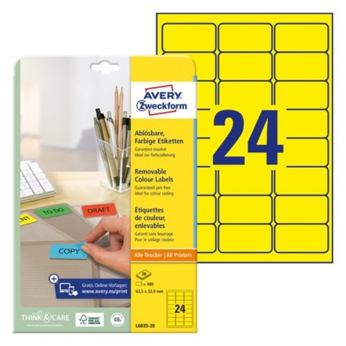 Monikäyttötarra irtoava Avery 63,5x33,9 mm keltainen /480, hinta 20,26€