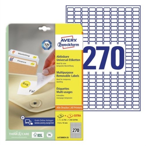 Monikäyttötarra irtoava Avery L4730REV-25 17,8x10mm /8100, hinta 24,27€
