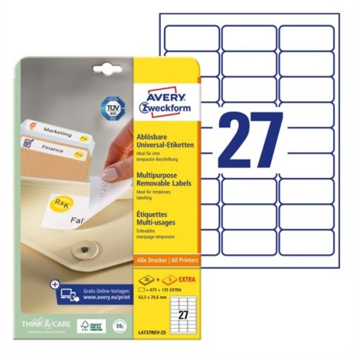 Monikäyttötarra irtoava Avery L4737REV-25 A4 /810, hinta 24,27€