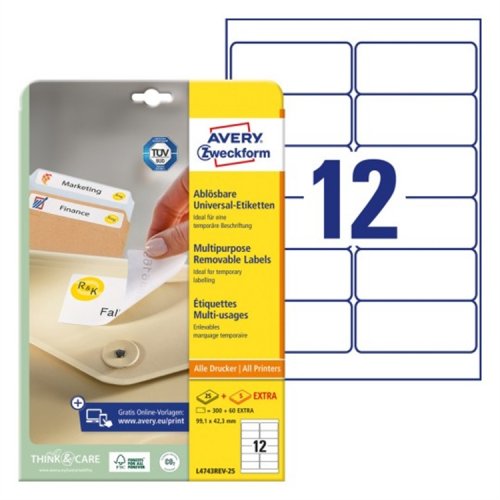 Monikäyttötarra irtoava Avery L4743REV-25 99,1x42,3mm /360, hinta 24,27€