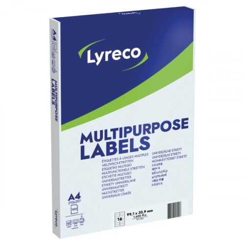 Tulostustarra Lyreco 99,1 x 33,9mm 16-osainen 1600kpl, hinta 26,22€