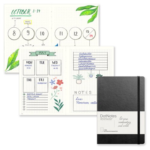 Muistikirja Burde DotNotes A5 musta 192 sivua, hinta 12,18€