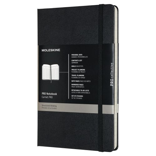 Muistikirja Moleskine professional kovakantinen 13x21cm viivoitettu musta 240s, hinta 30,84€