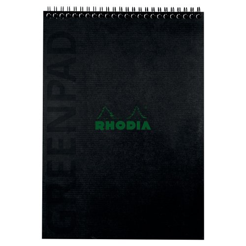Muistikirja Rhodia greenpad pehmeäkantinen a4/80 kierre, viivoilla + marginaali, hinta 7,14€