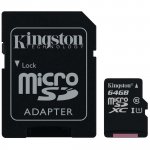 Muistikortti Kingston® canvas select microsdxc 64gb adapterilla