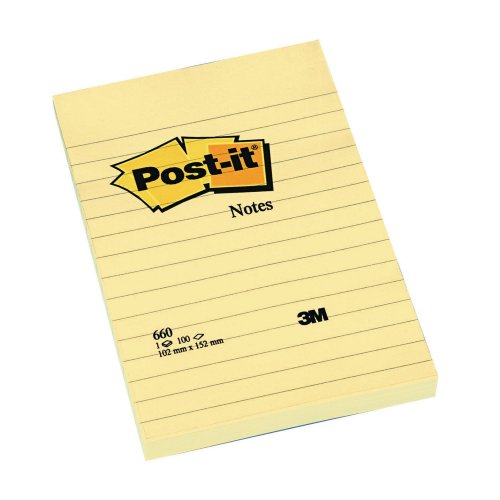 Muistilappu Post-it® 102 x 152mm viivoitettu keltainen, hinta 3,65€