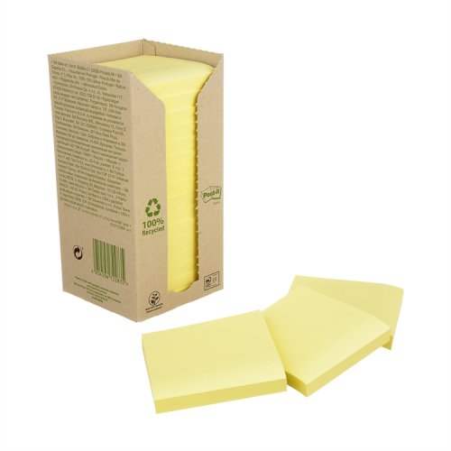 Muistilappu Post-it Recycled 654 76x76mm keltainen 16 kpl, hinta 29,25€