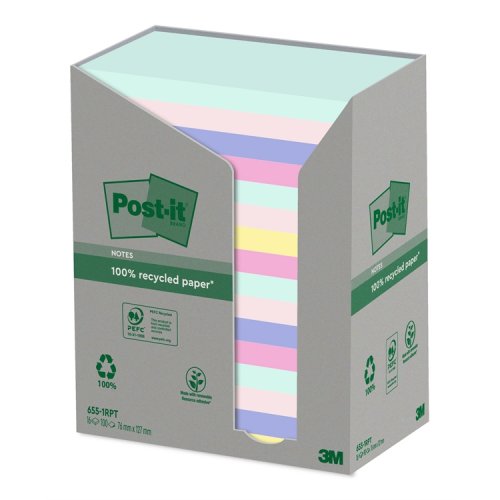 Muistilappu Post-it Recycled 76x127mm pastellivärit 16 kpl, hinta 46,39€
