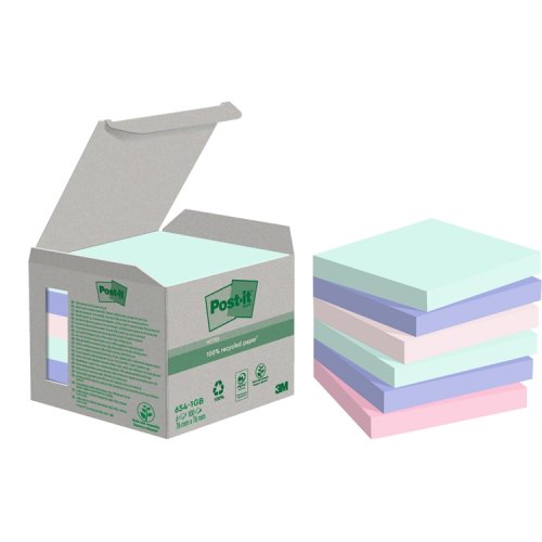 Muistilappu Post-it Recycled 76x76mm pastellivärit 6 kpl, hinta 13,20€