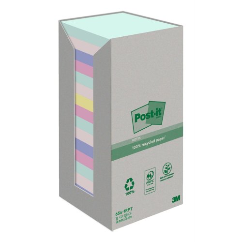 Muistilappu Post-it Recycled Notes 76x76mm pastelli 16 kpl, hinta 34,74€