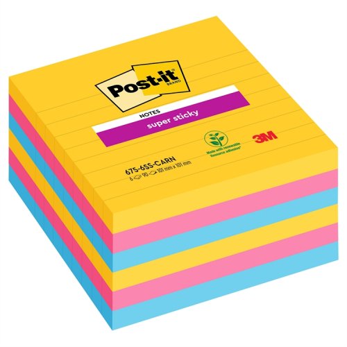 Muistilappu Post-it Super Sticky 101x101mm viivat 6 kpl, hinta 21,09€