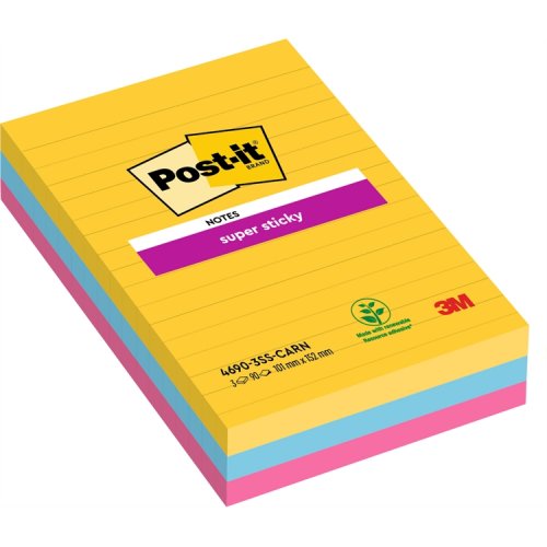 Muistilappu Post-it Super Sticky 101x152mm viivat Carnival/3, hinta 15,60€