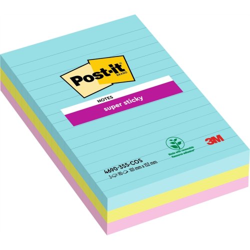 Muistilappu Post-it Super Sticky 101x152mm viivat cosm 3kpl, hinta 15,60€