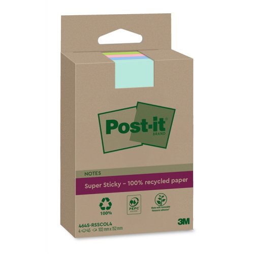 Muistilappu Post-it Super Sticky 102x152mm pastelli 4 kpl, hinta 10,26€