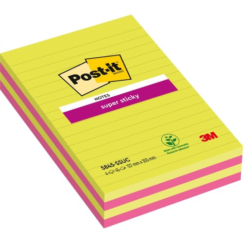Muistilappu Post-it Super Sticky 127x203mm viivat ultra 4kpl, hinta 16,89€